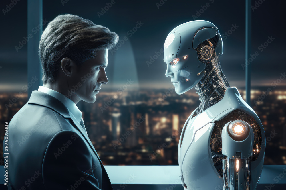Aufkleber Chat with AI Artificial Intelligence, Businessman using chatbot in computer smart intelligence Ai.
