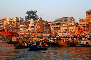  Varanasi, Banaras or Benares and Kashithat has a central place in the traditions of pilgrimage, death, and mourning in the Hindu world - obrazy, fototapety, plakaty