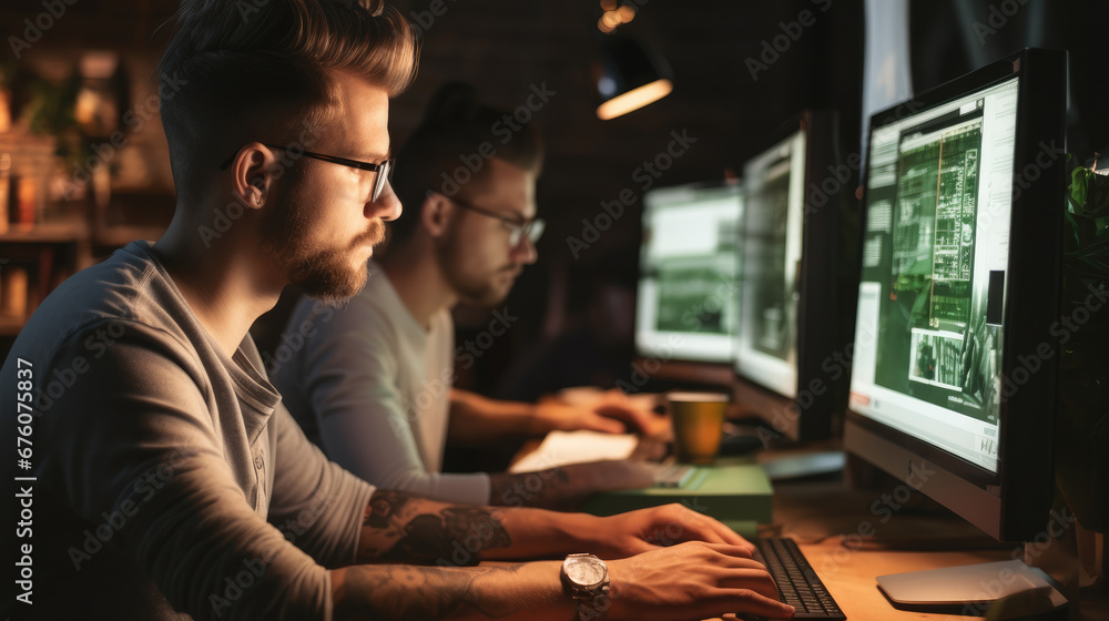 Poster Programmers Coding For Website In Office, Information Technology.