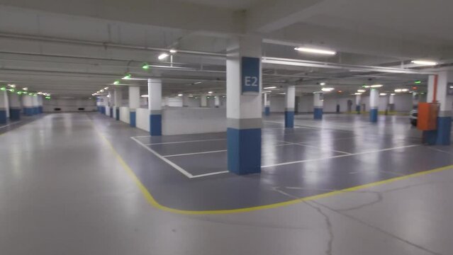 Panoramic view of empty shopping center parking lot