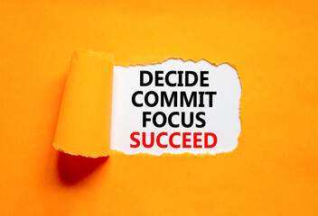 Decide commit focus succeed symbol. Concept word Decide Commit Focus Succeed on beautiful white...