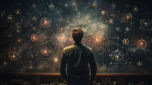 scientist trying to decipher the soliton to math problems