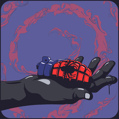 Fototapeta premium Vector Beautiful Art. Surreal Hand Holding Illustration.