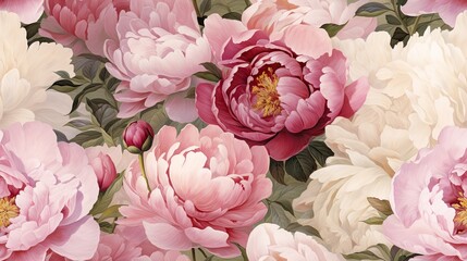  a close up of a bunch of flowers on a white background with pink and white peonies on it.  generative ai