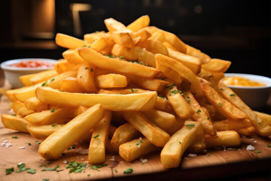 Really good looking thick french fries.