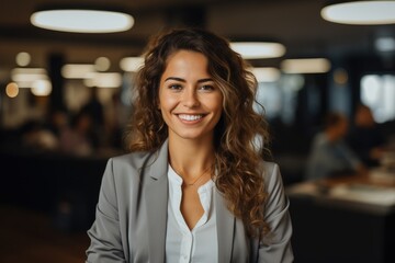 Obraz premium A woman smiling naturally, that works as software engineer in a hi tech company.