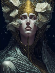 Naklejka premium Freyja a Norse Goddess of Fertility, Bountiful Harvests and Wealth. Abstract Scandinavian Goddess Freyja. A Mystical Norse Goddess of the Fertility. Goddess of Scandinavian Mythology.