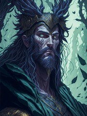 Freyr a Norse God the Ruler of Alfheim and Lord of the Elves. Abstract Scandinavian God Freyr. A Mystical Norse God of the Elves. God of Scandinavian Mythology. - obrazy, fototapety, plakaty