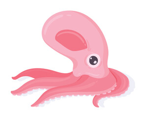 Cartoon squid. Cartoon aquatic calamari animal, underwater ocean fauna creature flat vector illustration