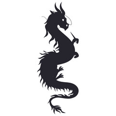 Fantasy flying dragon silhouette. Cartoon reptile, asian winged dragon. Chinese zodiac sign, fairy tale fire breathing dragon flat vector illustration