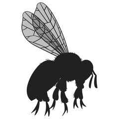 Tired honey bee silhouette. Cartoon flying honey bee insect, tired bumblebee. Honey bee silhouette flat vector illustration