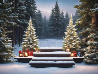 Podium for New Year and Christmas product presentation, Display for winter holidays. generative AI
