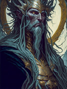 Hermod is a Norse God Known as the Messenger of the Gods. Abstract Scandinavian God Hermod. A Mystical Norse God and  Messenger. God of Scandinavian Mythology.