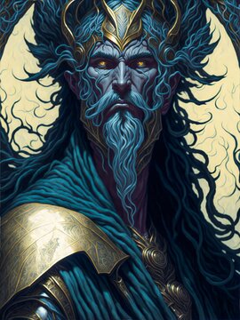 Hermod is a Norse God Known as the Messenger of the Gods. Abstract Scandinavian God Hermod. A Mystical Norse God and  Messenger. God of Scandinavian Mythology.