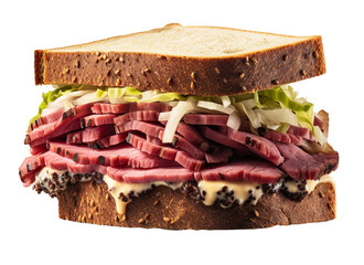 Corned beef sandwich on transparent background. Generative AI.