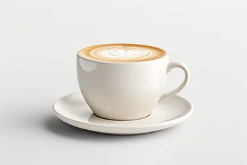 Foto op Plexiglas Elegant single white coffee cup in ceramic mug, side view isolated on pure white background © Ilja