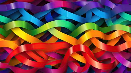  a group of multicolored streamers of different colors on a multicolored background with a black background.  generative ai