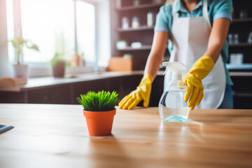 Domestic cleaning service with a professional cleaner in action, ensuring an impeccable home.