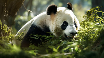 Obraz premium giant panda eating bamboo