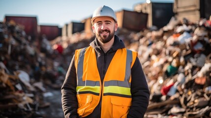 Environmental engineer working at recycling plant. - obrazy, fototapety, plakaty