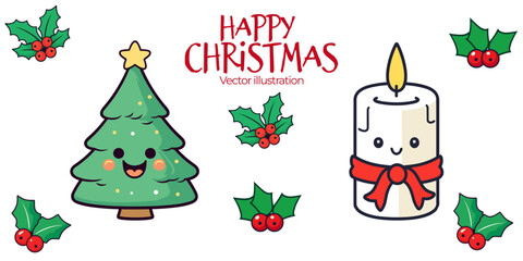 Naklejka premium Three, Candle, and Mistletoe: A Set Collection of Christmas Vector Illustration for Kids - isolated on transparent background, png