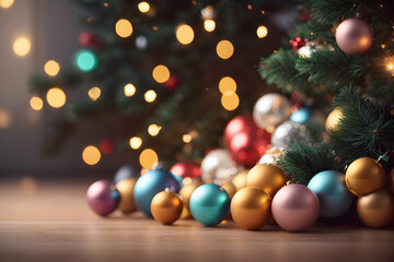Fototapeta na wymiar Festive garland with lots of shining light bulb. Creative greeting banner. Christmas winter holiday composition. Generative AI.