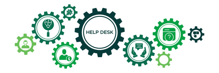 Help desk banner web icon vector illustration concept with icon of support, information, advice, problem solving, help, service and solutions - obrazy, fototapety, plakaty