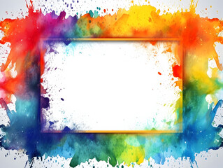 Fototapeta na wymiar Colorful watercolor frame background with white copy space inside