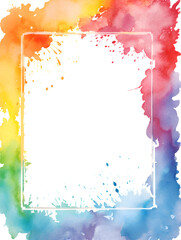 Fototapeta na wymiar Colorful watercolor frame background with white copy space inside