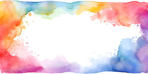 Colorful watercolor frame background with white copy space inside 