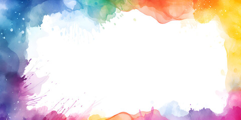 Colorful watercolor frame background with white copy space inside 
