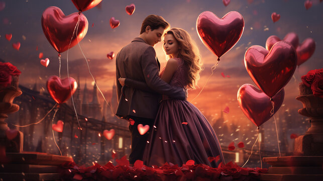 Romantisches Bild zum Valentinstag mit roten Herzen, das die Liebe und Leidenschaft in den Fokus r&uuml;ckt.