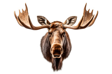 Moose head with big antlers. Hand drawn animal illustration.