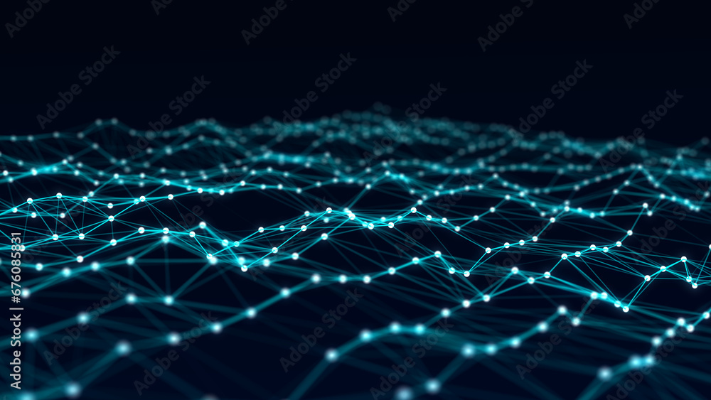 Poster blue style abstract network connection plate. digital technology backdrop with particles. modern bac