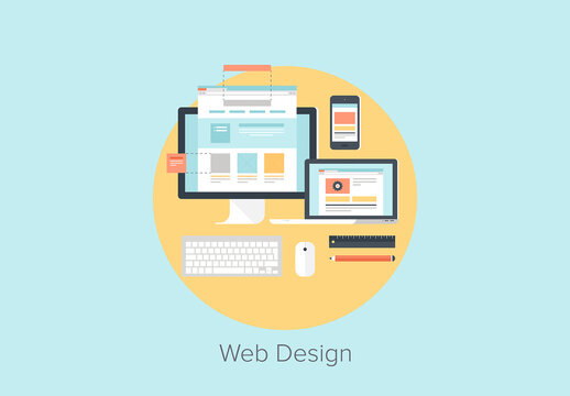 Abstract flat vector illustration of web design and development concepts. Elements for mobile and web applications.