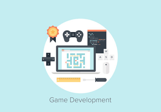 Abstract flat vector illustration of game development concepts. Design elements for mobile and web applications.