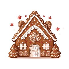Christmas gingerbread house cookie. New year design elements or postcard