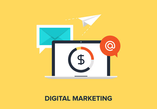 Abstract flat vector illustration of digital marketing concept. Elements for mobile and web applications.