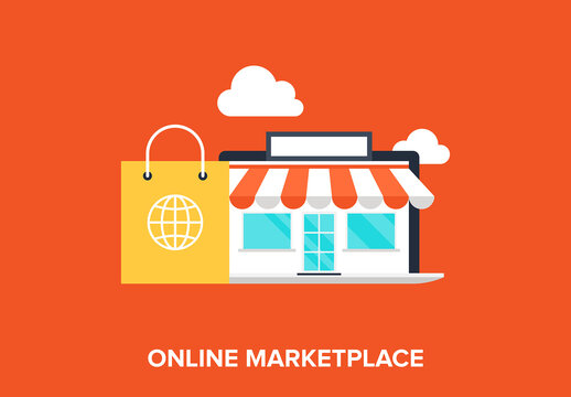 Abstract flat vector illustration of online marketplace concept. Elements for mobile and web applications.