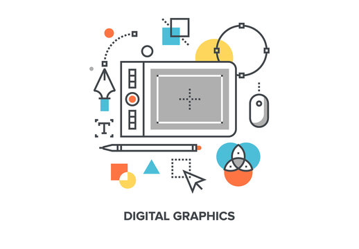 Vector illustration of digital graphics flat line design concept.