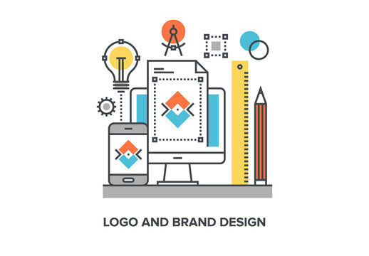 Vector illustration of logo and brand design flat line design concept.