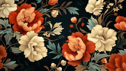Foto op Plexiglas A retro, vintage wallpaper pattern with floral and geometric motifs © SAJAWAL JUTT