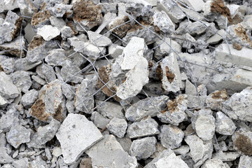Piles of rubble after house demolition