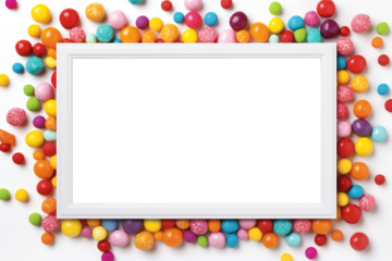 illustration of photo frame with sweets and candies. Created with Generative AI