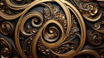 A symmetrical pattern of interlocking circles and spirals in metallic tones