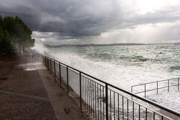 barcola beach seafront with breathtaking stormy sea