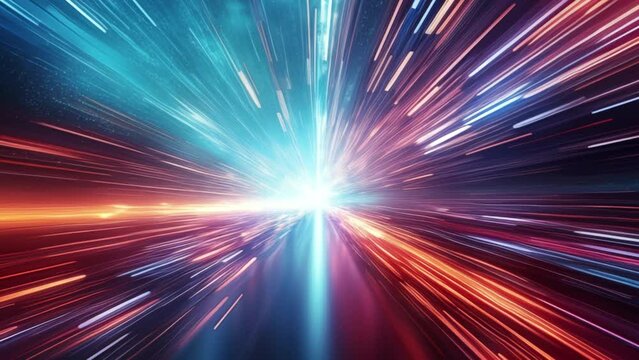 Futuristic animation of hyperspace tunnel. Concept of future technologies and interstellar travel. AI generated animation. High quality 4k footage