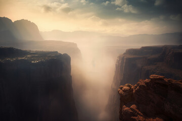 View of the misty mountains, abyss in the mountains