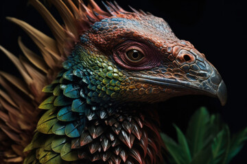 Obraz premium Closeup of a Colorful Reptile with a Dark Background 