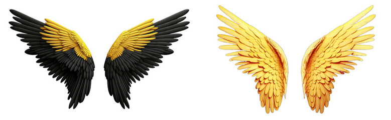 yellow and black angel wings isolated on transparent background.yellow and black wings.
